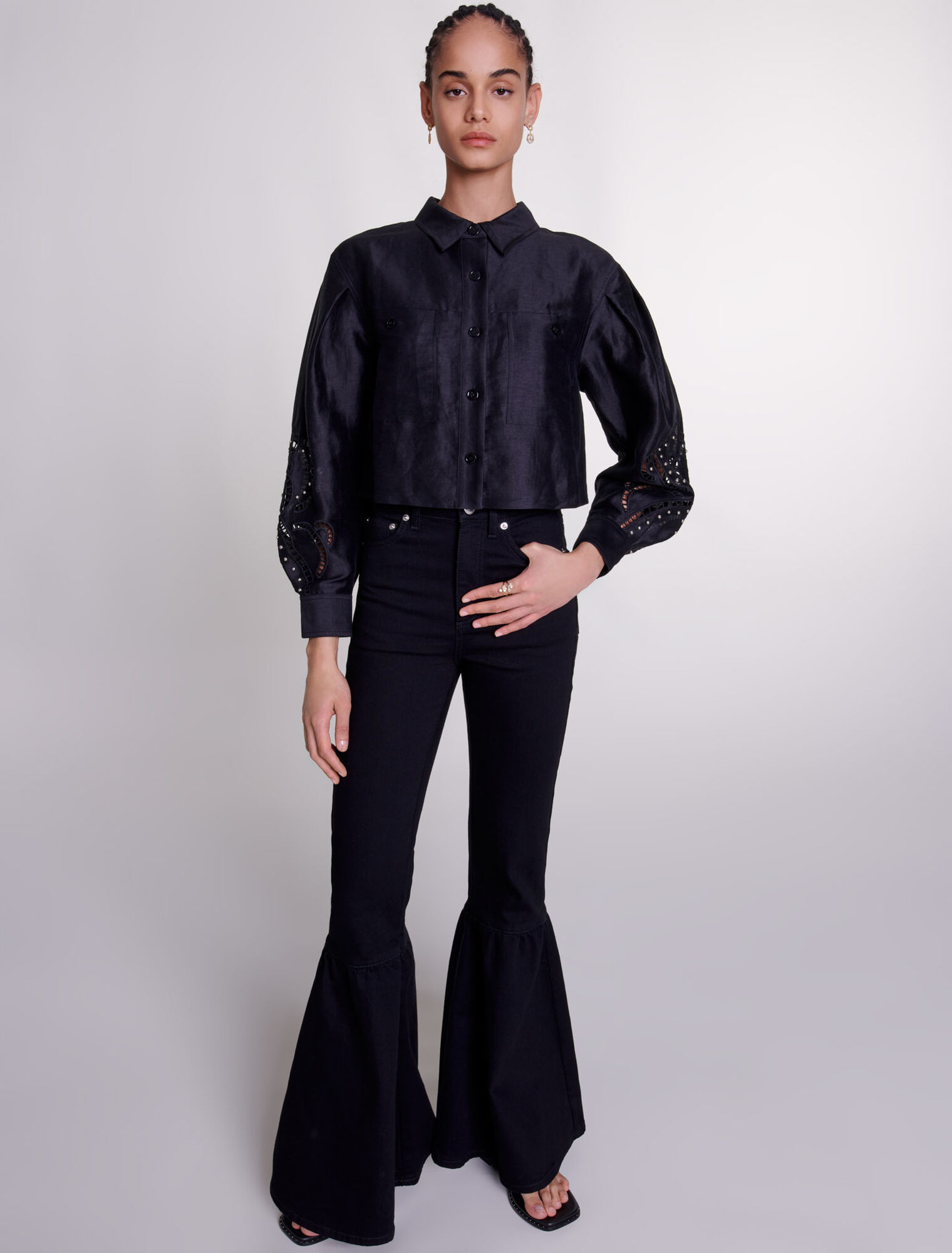 Camicia corta in lino traforato