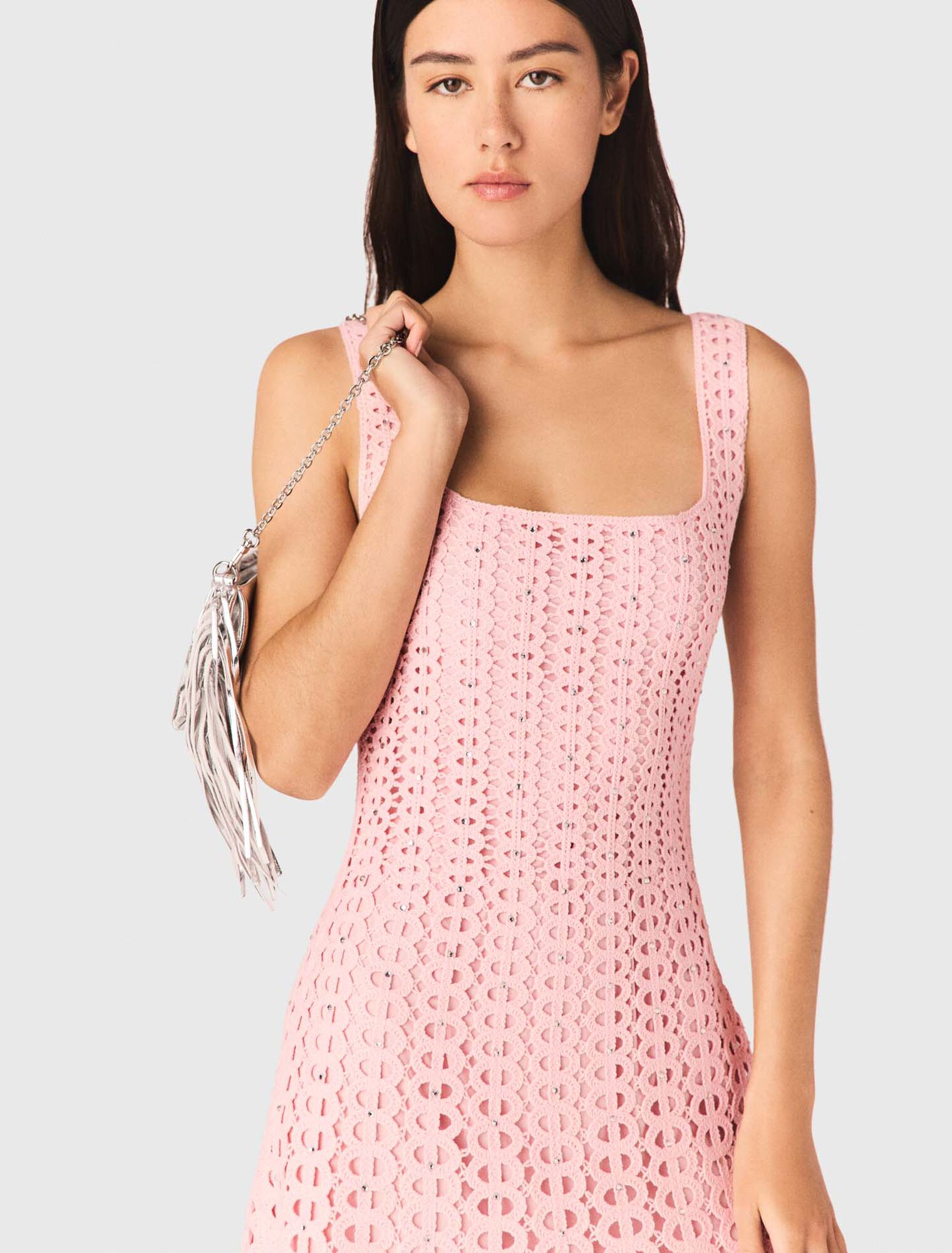 Abito midi in crochet glitterato