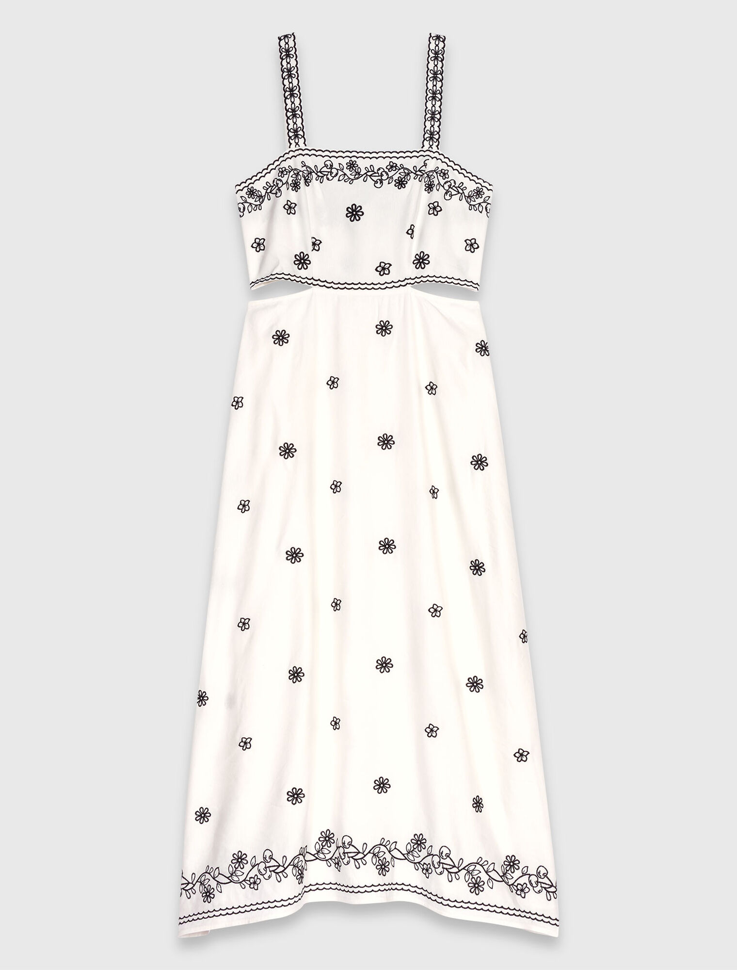 Abito lungo ricamato con cut-out