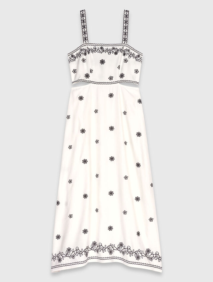 Abito lungo ricamato con cut-out