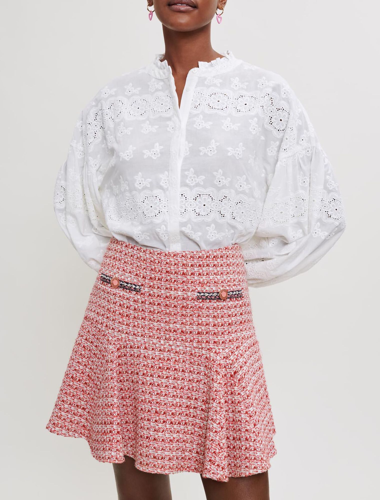 Gonna in tweed con trecce etniche