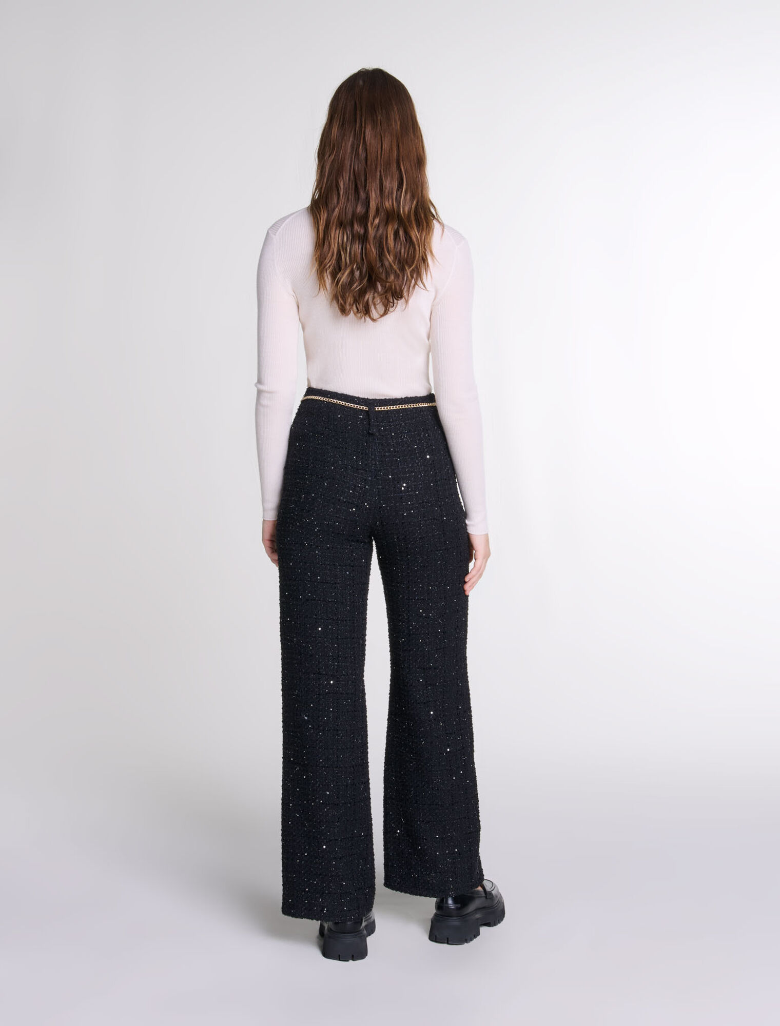 Pantaloni in tweed e paillettes