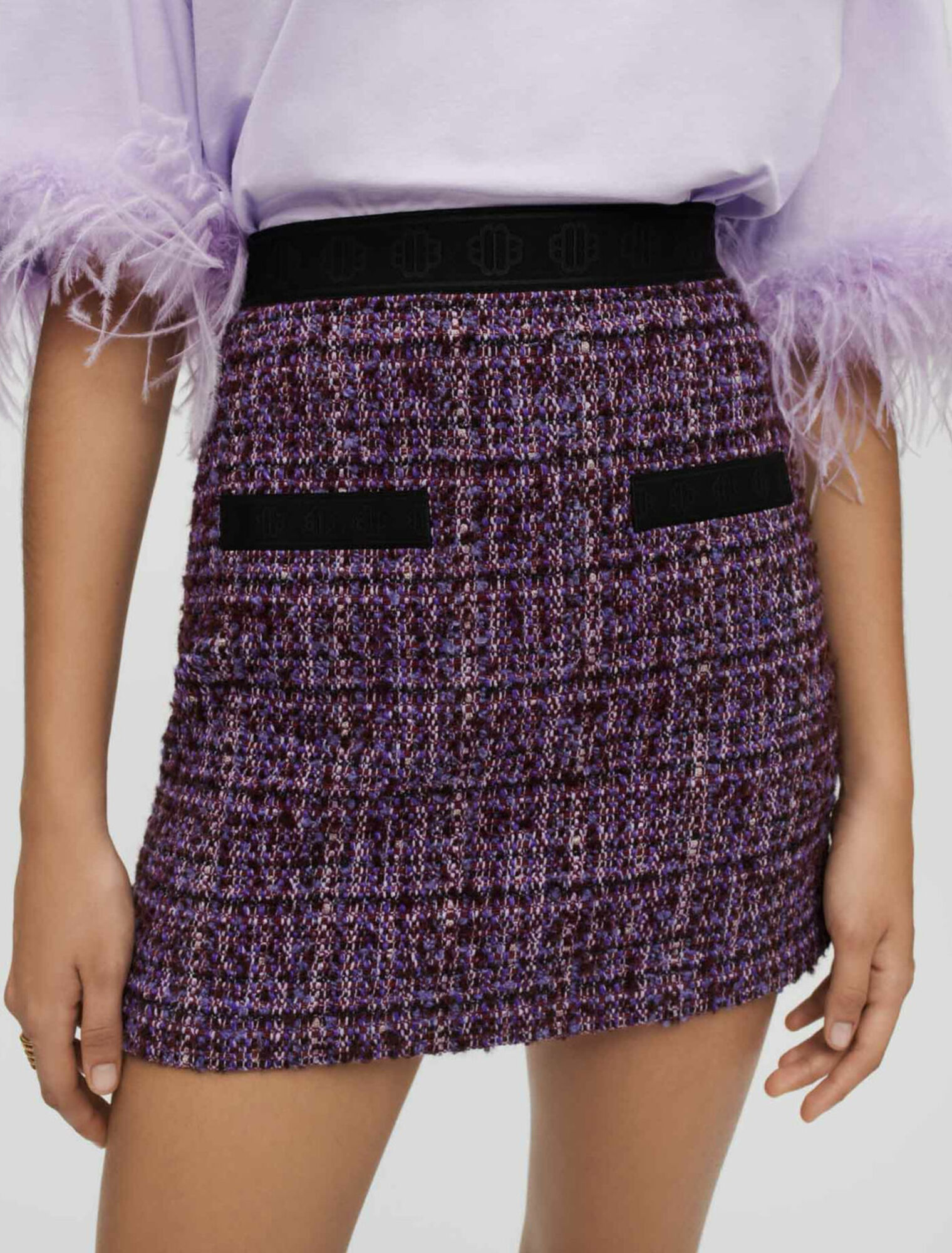 Gonna in tweed viola e a contrasto