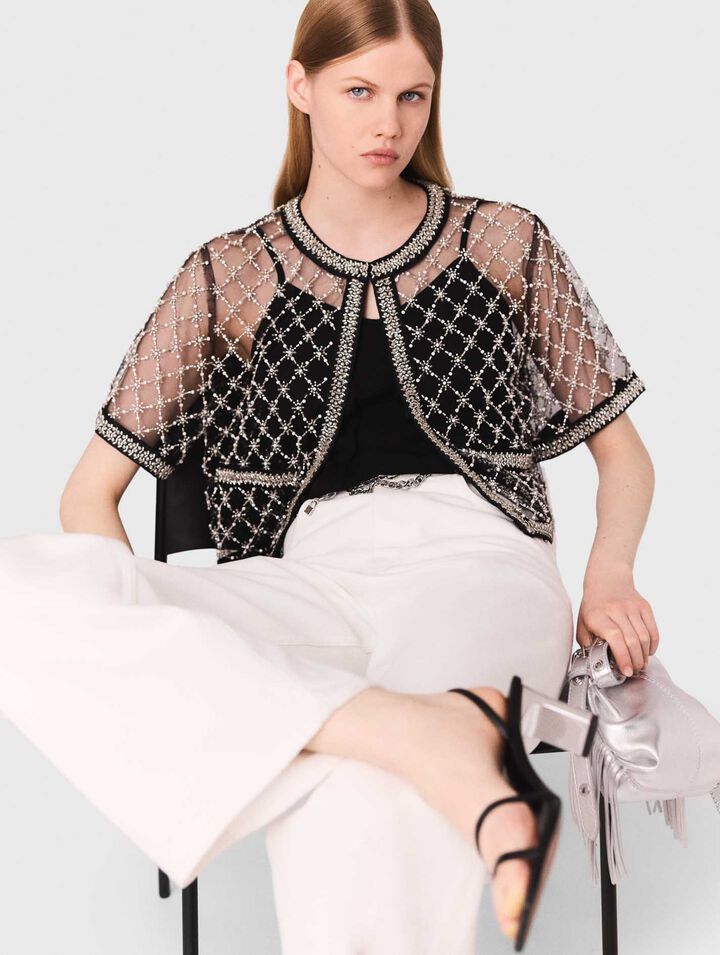 Top in tulle ricamato