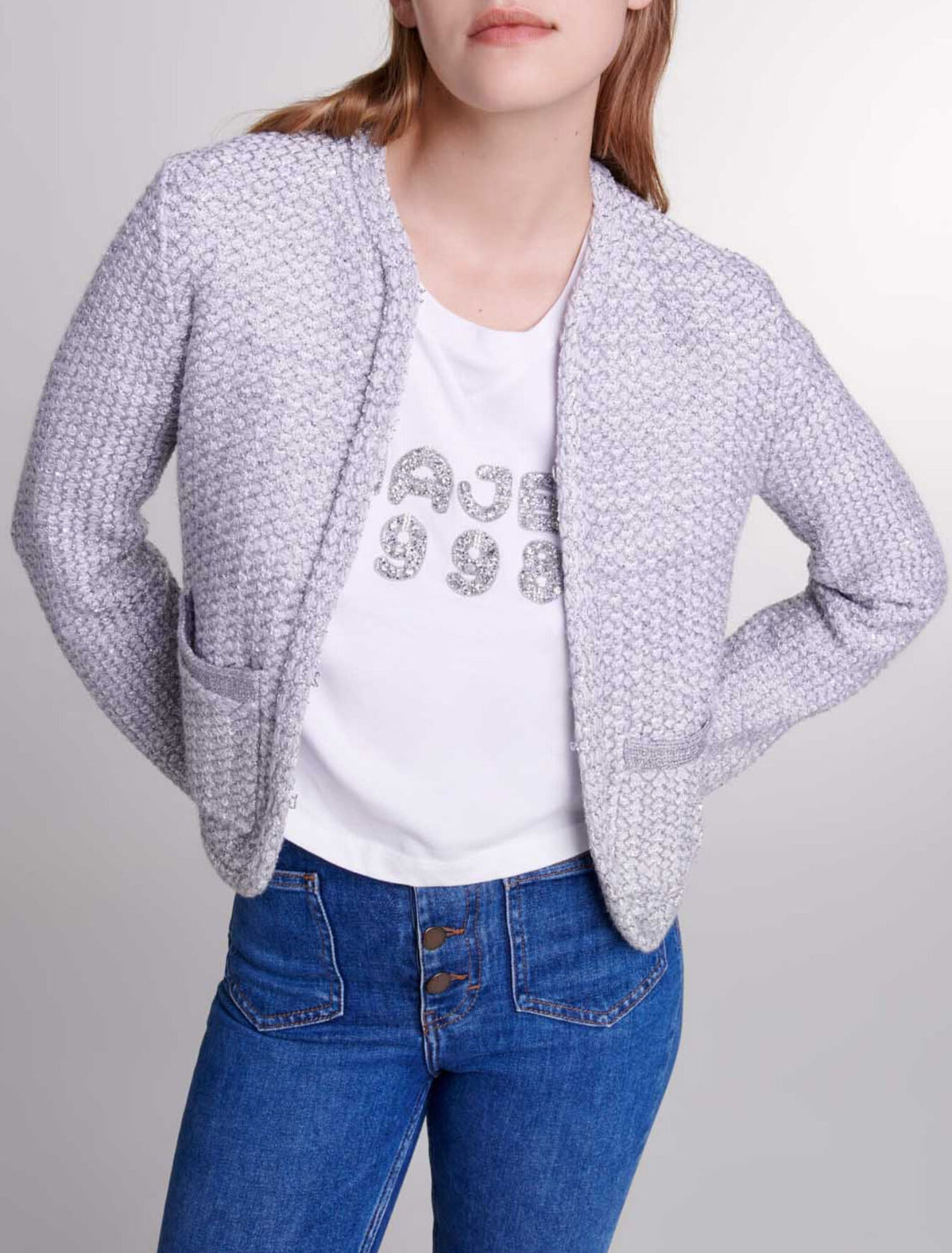 Cardigan in maglia effetto tweed