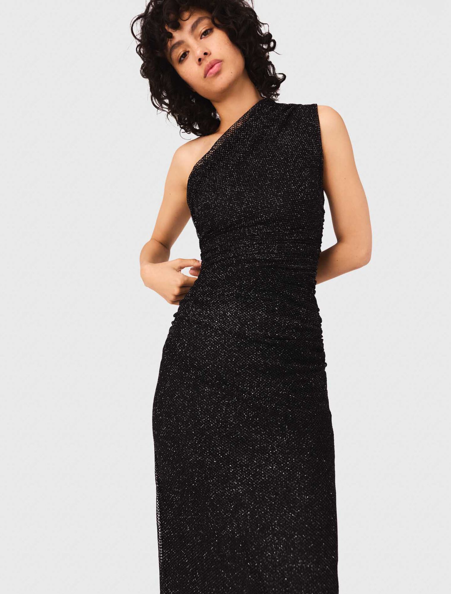 Abito asimmetrico in maglia strass