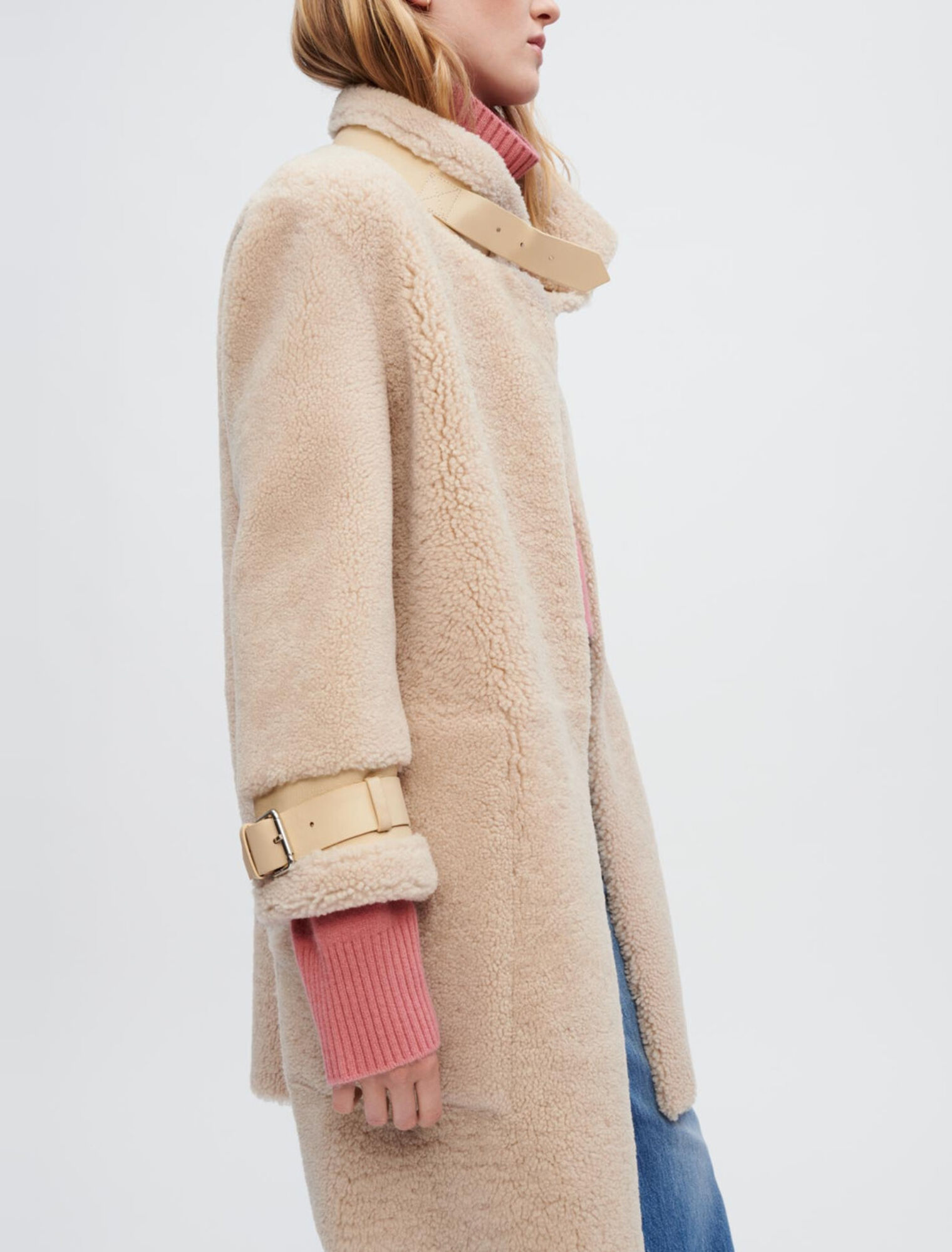 Cappotto in pelle scamosciata e pelle