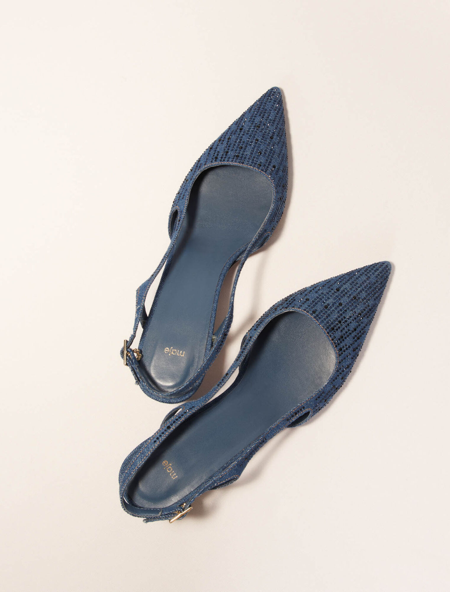 Décolleté slingback denim strass