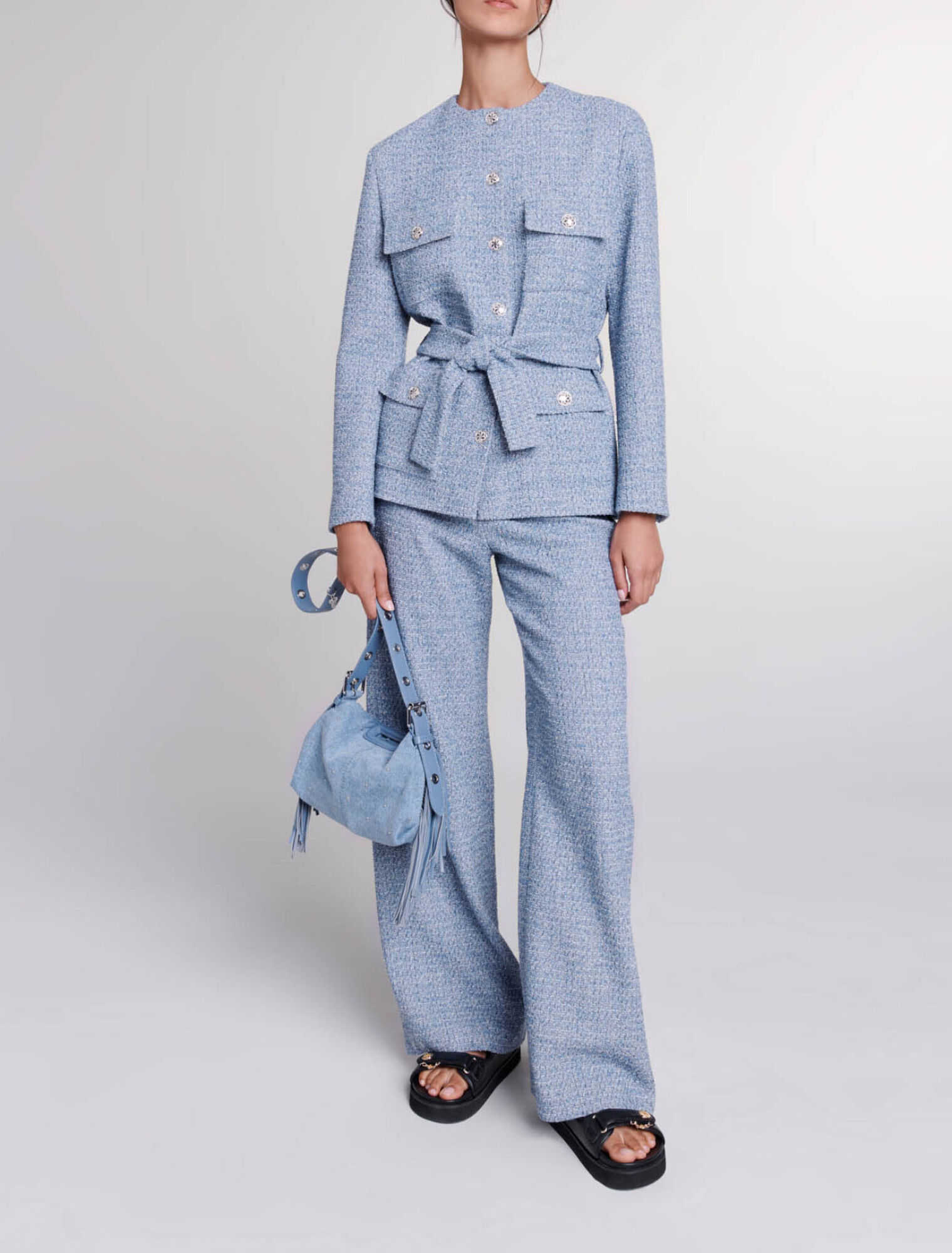 Giacca con cintura in tweed