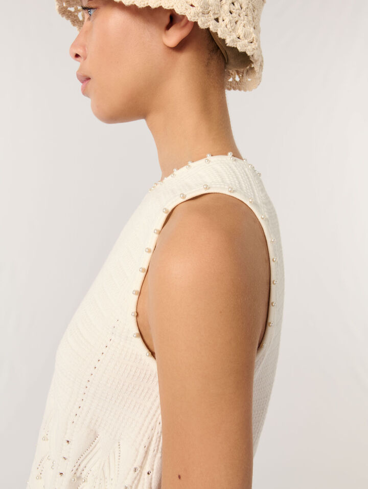 Top in maglia pointelle con perle