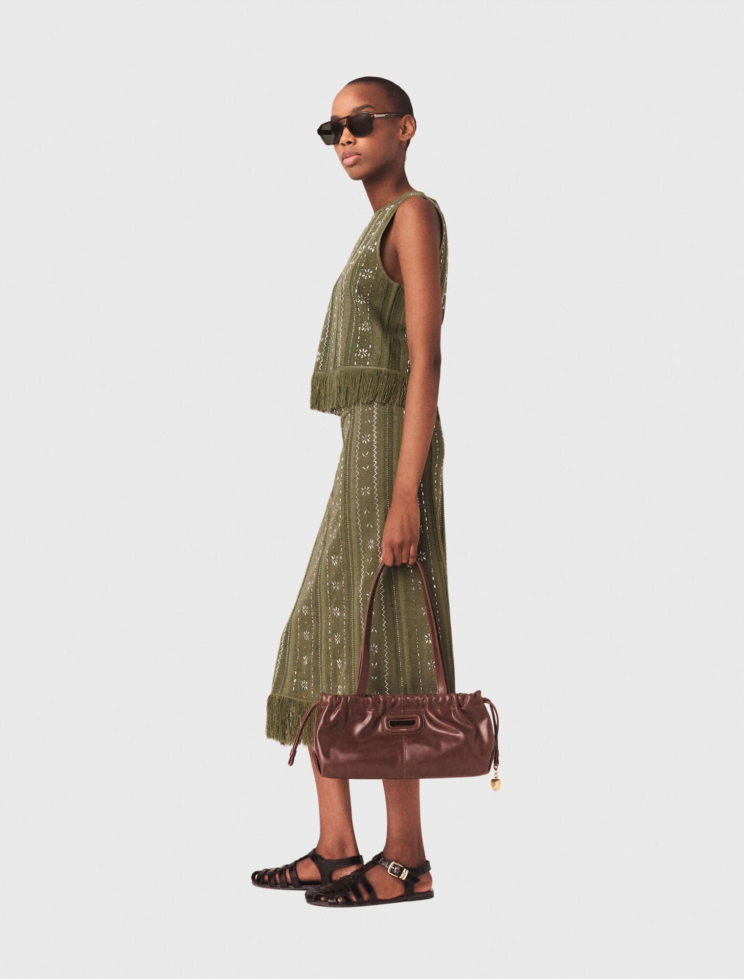 Gonna in maglia con fiori strass