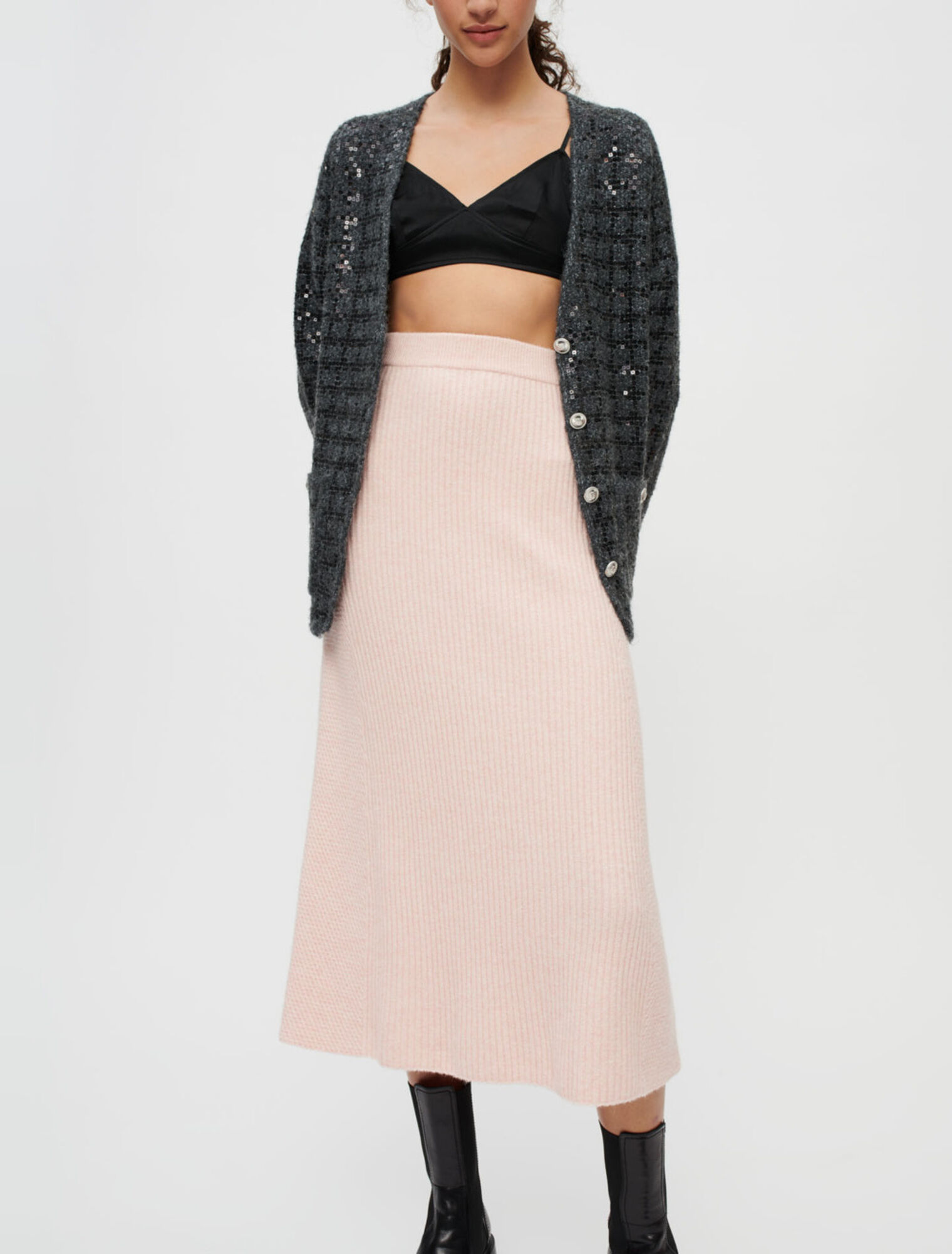 Gonna midi in maglia elastica a coste