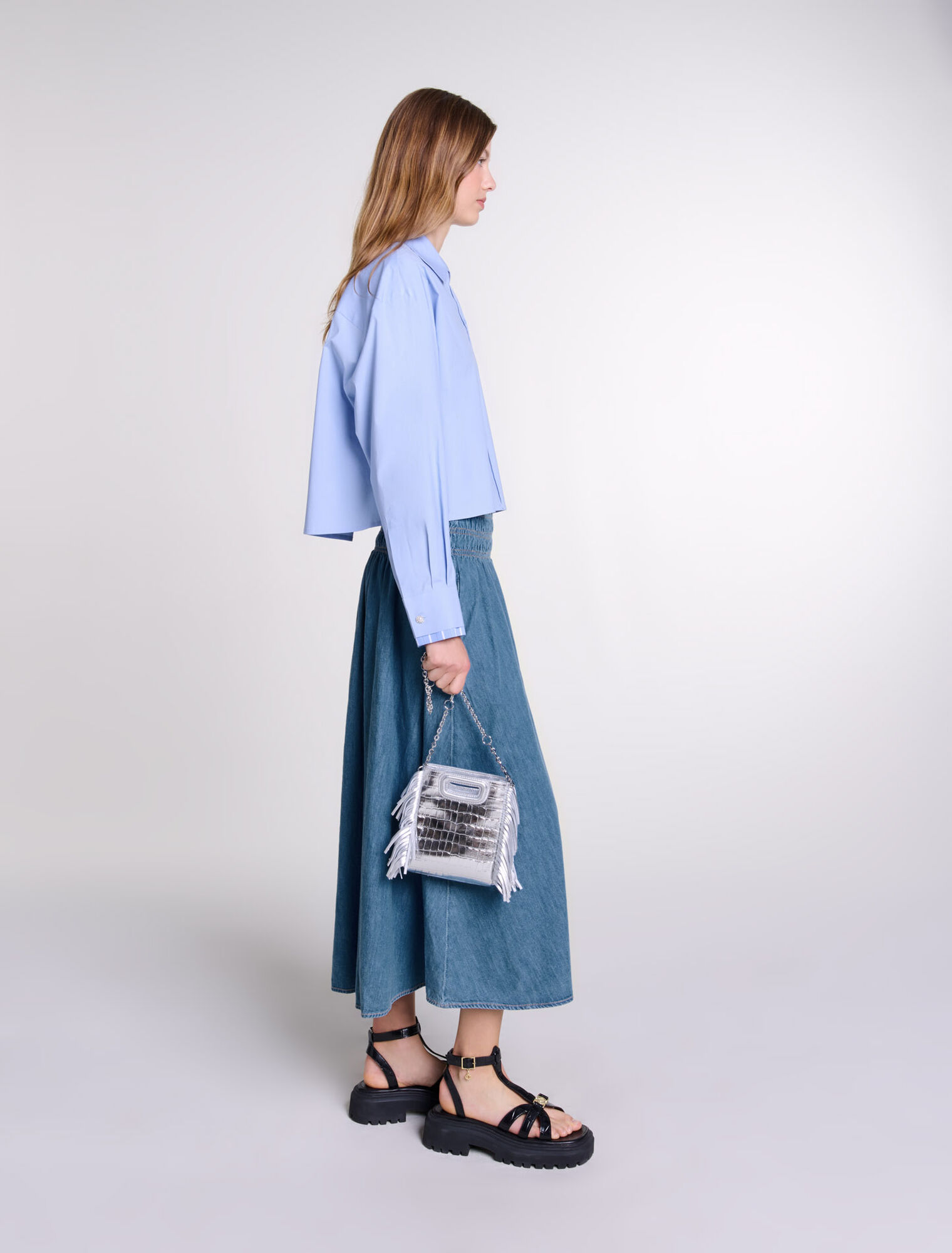 Gonna in denim e punto smock