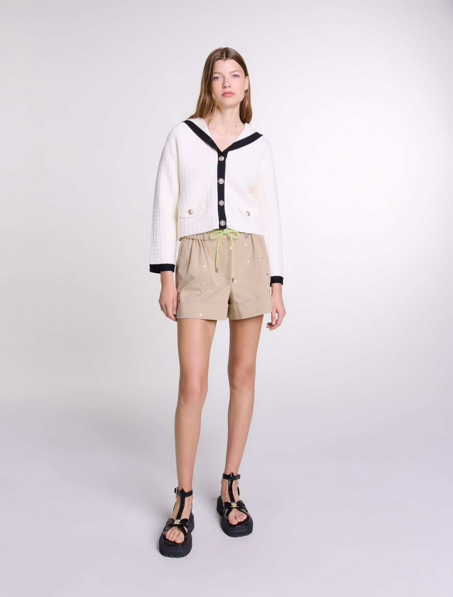 Cardigan con colletto a contrasto