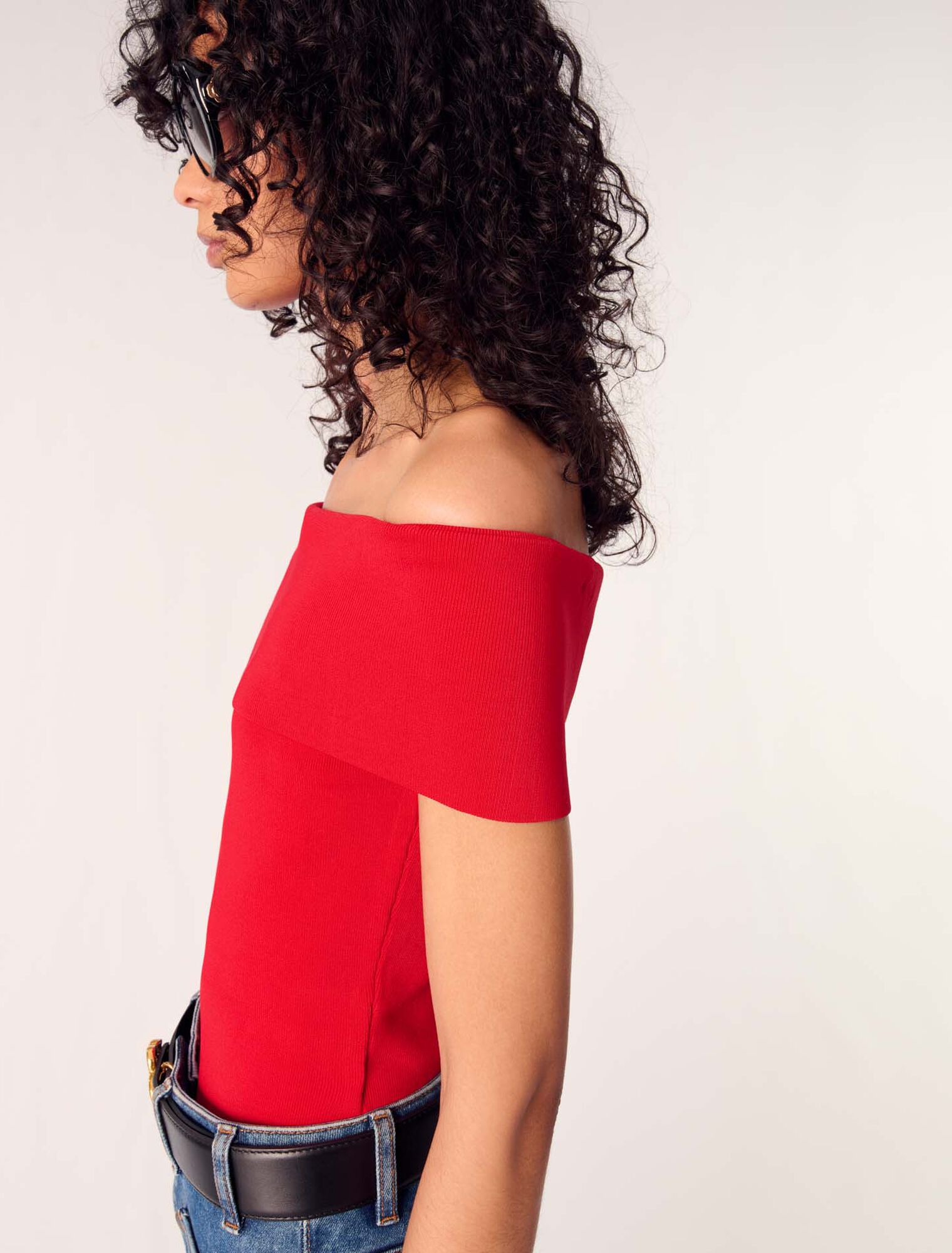 Top scollo bardot in maglia a coste