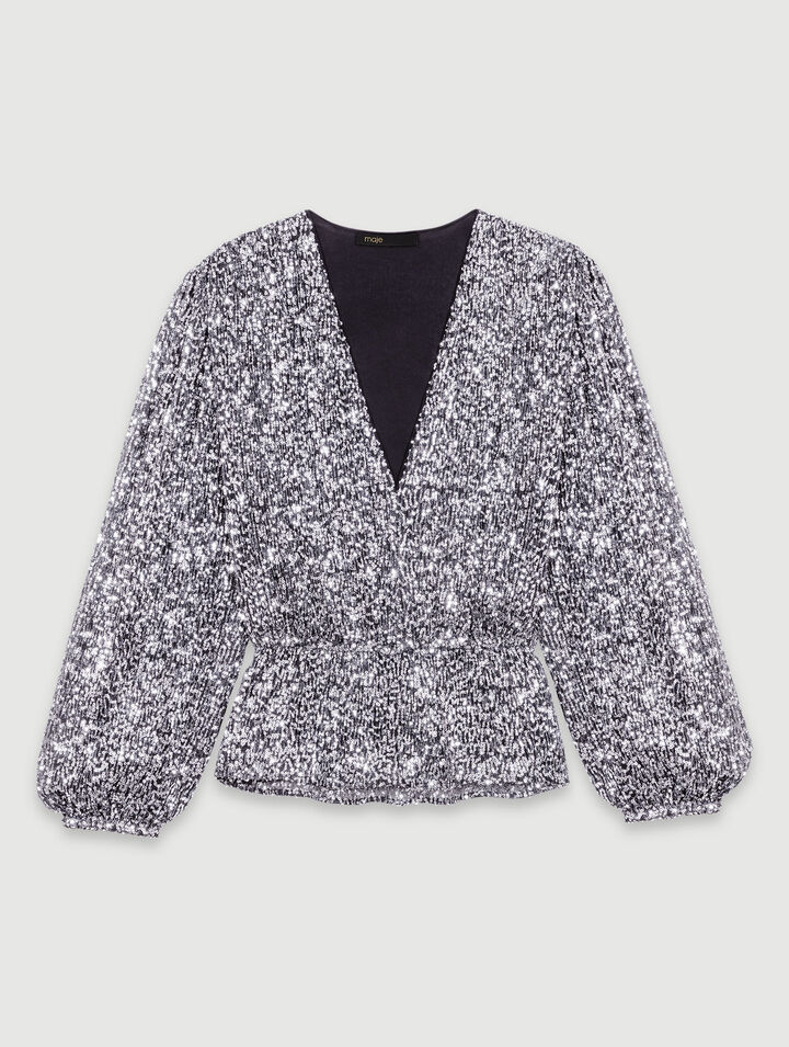 Top a punto smock con lustrini