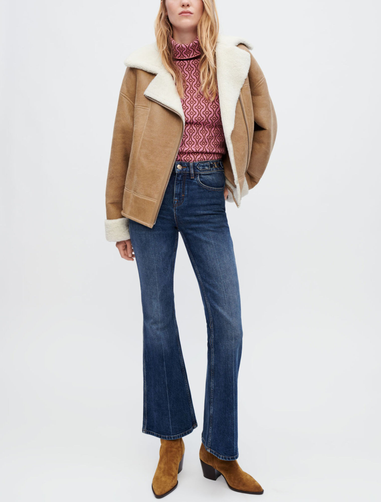 Cappotto pelle scamosciata bicolore
