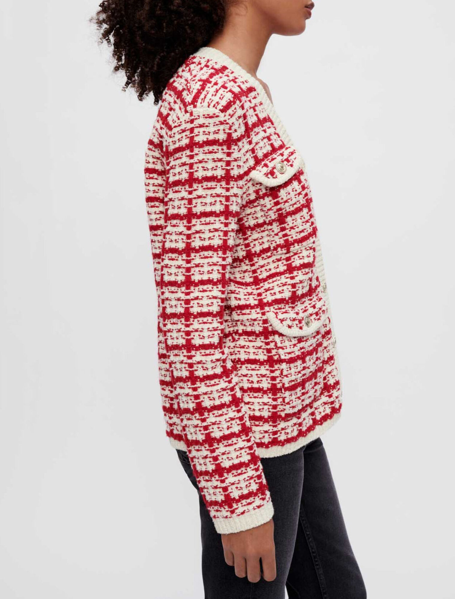 Cardigan in maglia tipo tweed bicolore