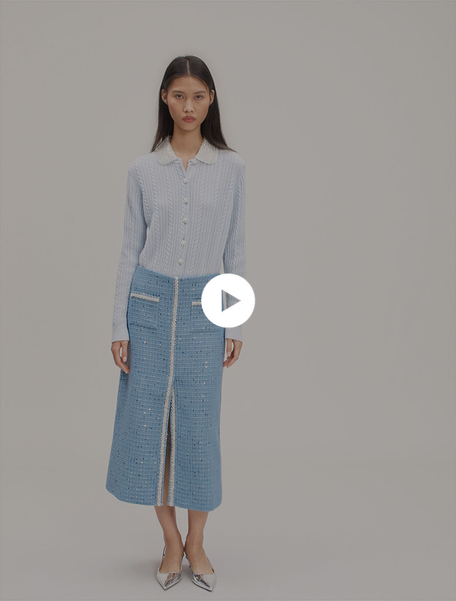 Gonna midi in tweed con paillettes
