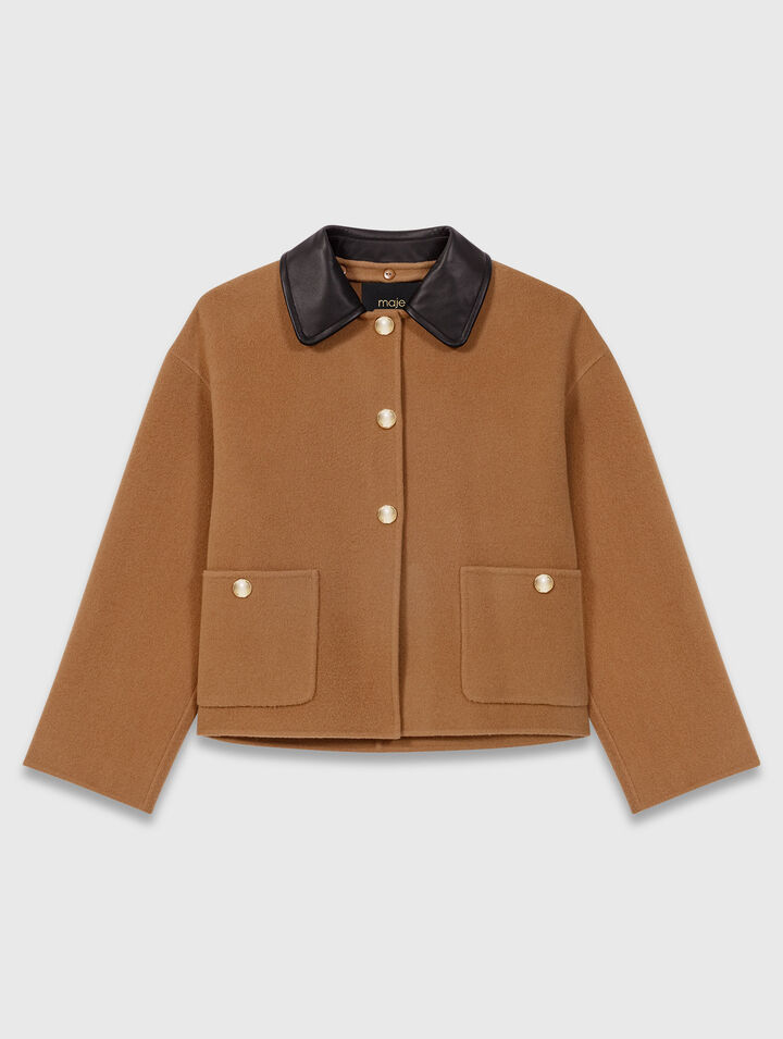 Cappotto double face collo in pelle