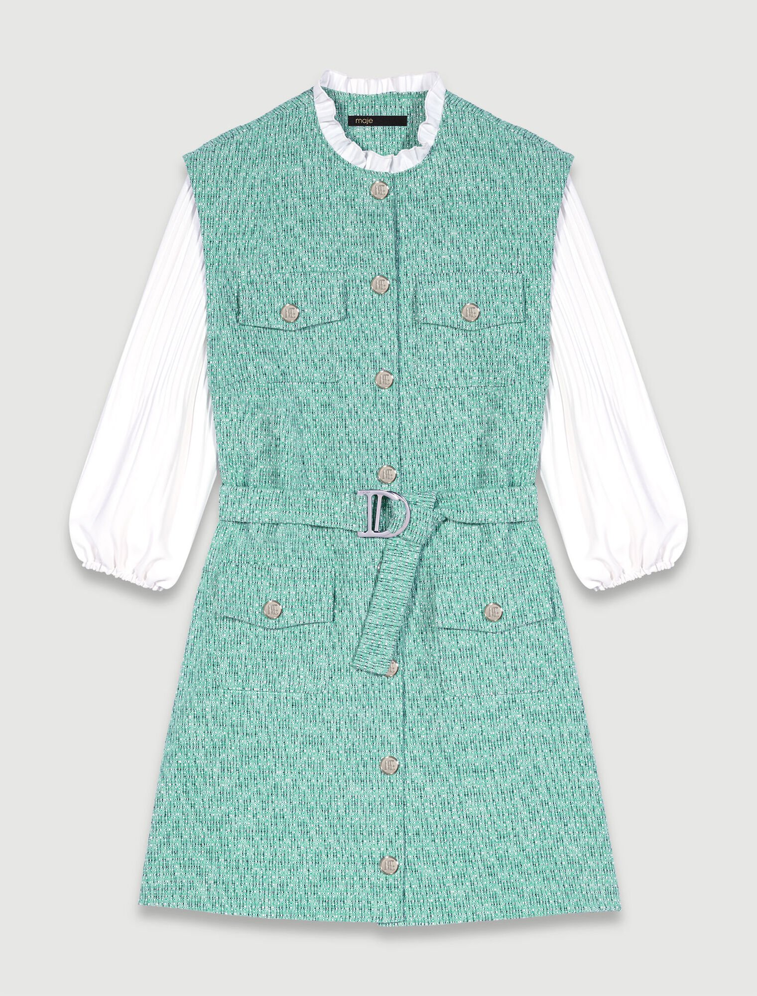 Abito bimateriale in tweed
