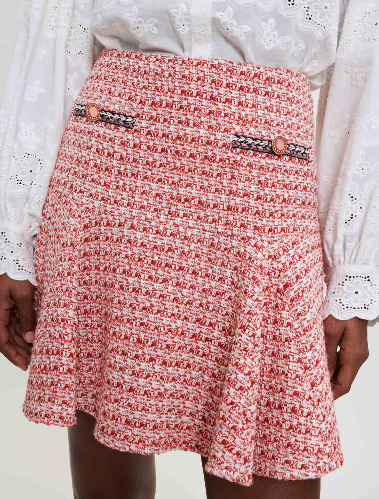 Gonna in tweed con trecce etniche