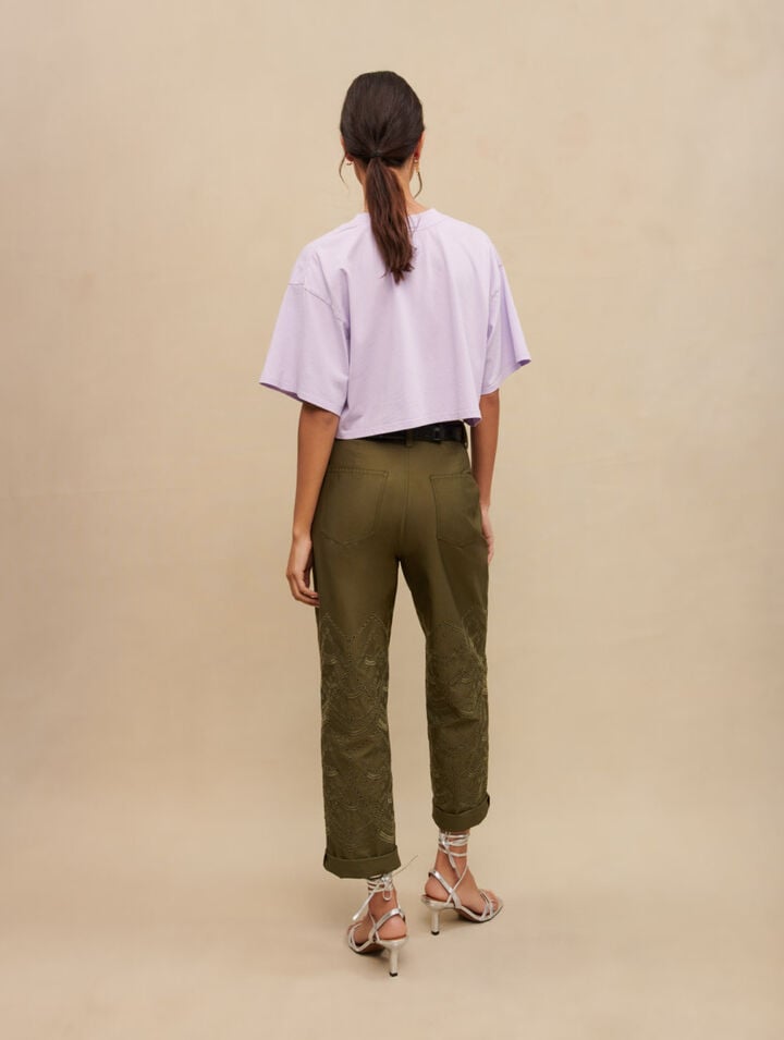 T-shirt cropped con stampa palme