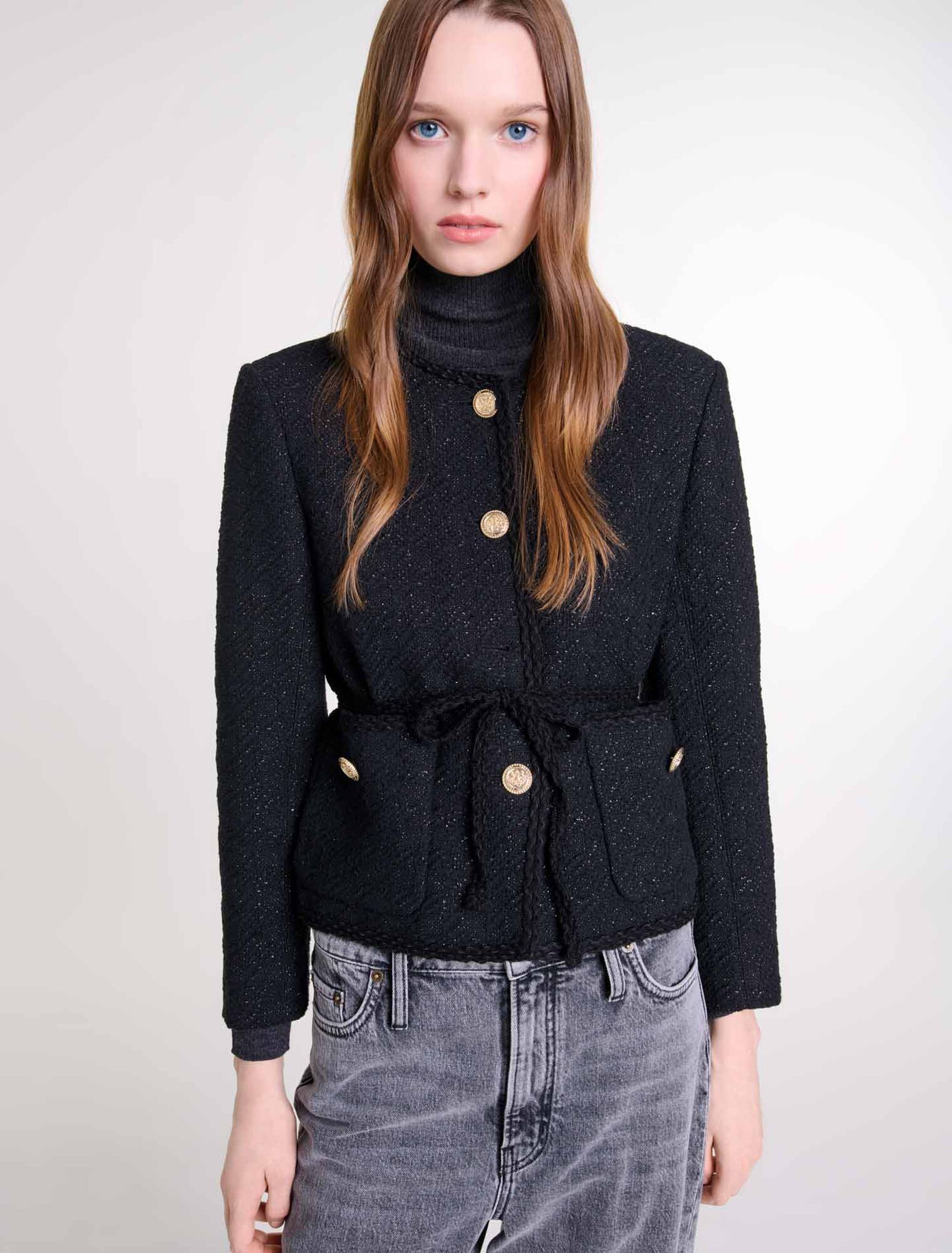 Giacca dritta in tweed brillante