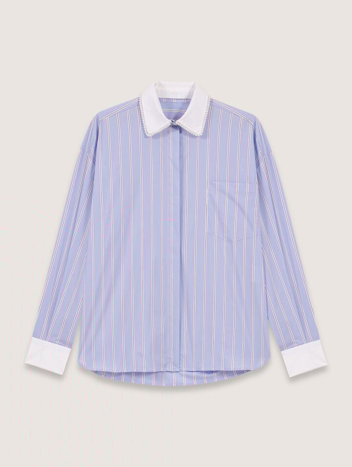 Camicia a righe colletto con perle