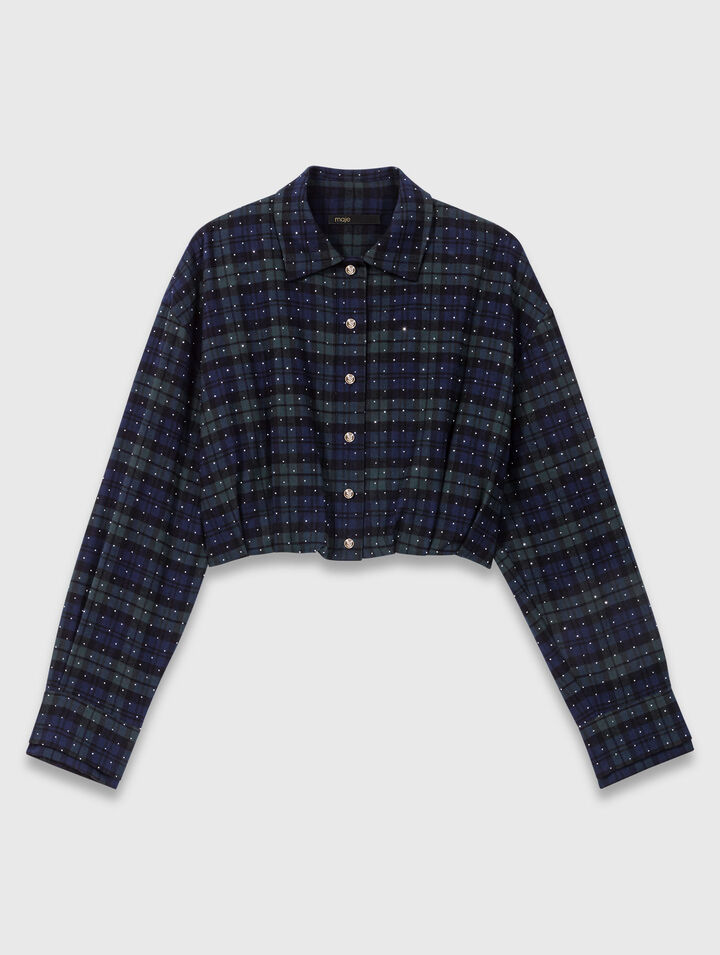 Camicia corta a quadri glitterata