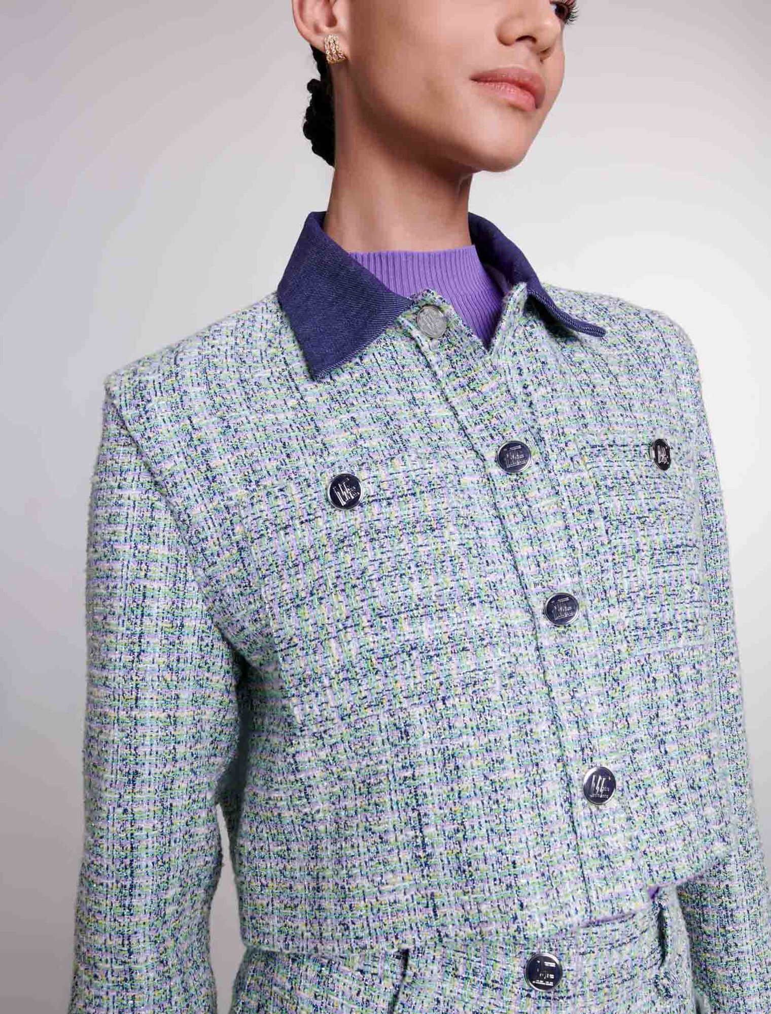 Giacca corta in tweed a contrasto