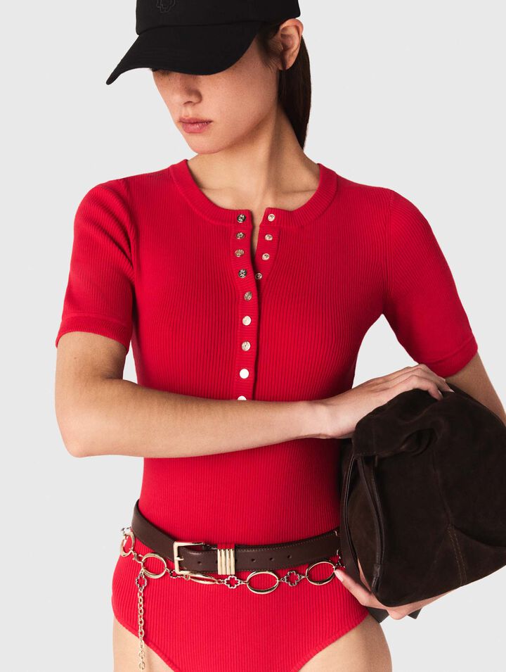 Body a maniche in maglia a coste