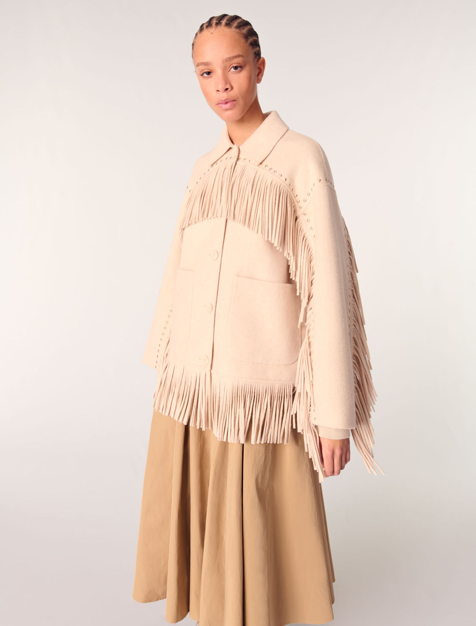 Cappotto double face con frange