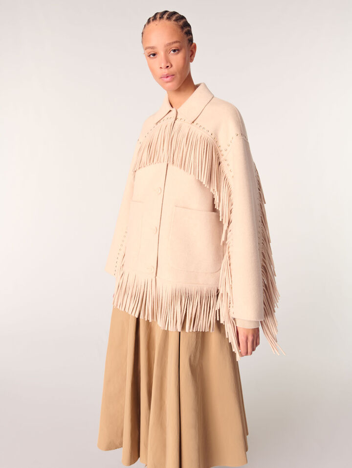 Cappotto double face con frange