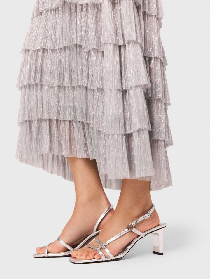 Abito midi con volant metallizzato