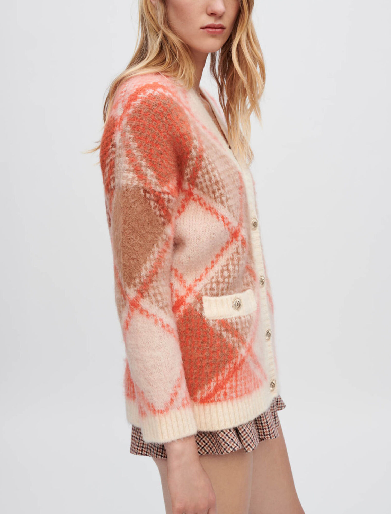 Cardigan jacquard a rombi vaporosi