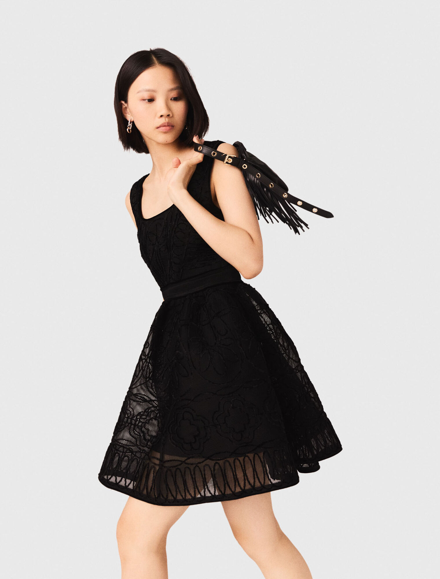 Abito corto punto canestro ricamato