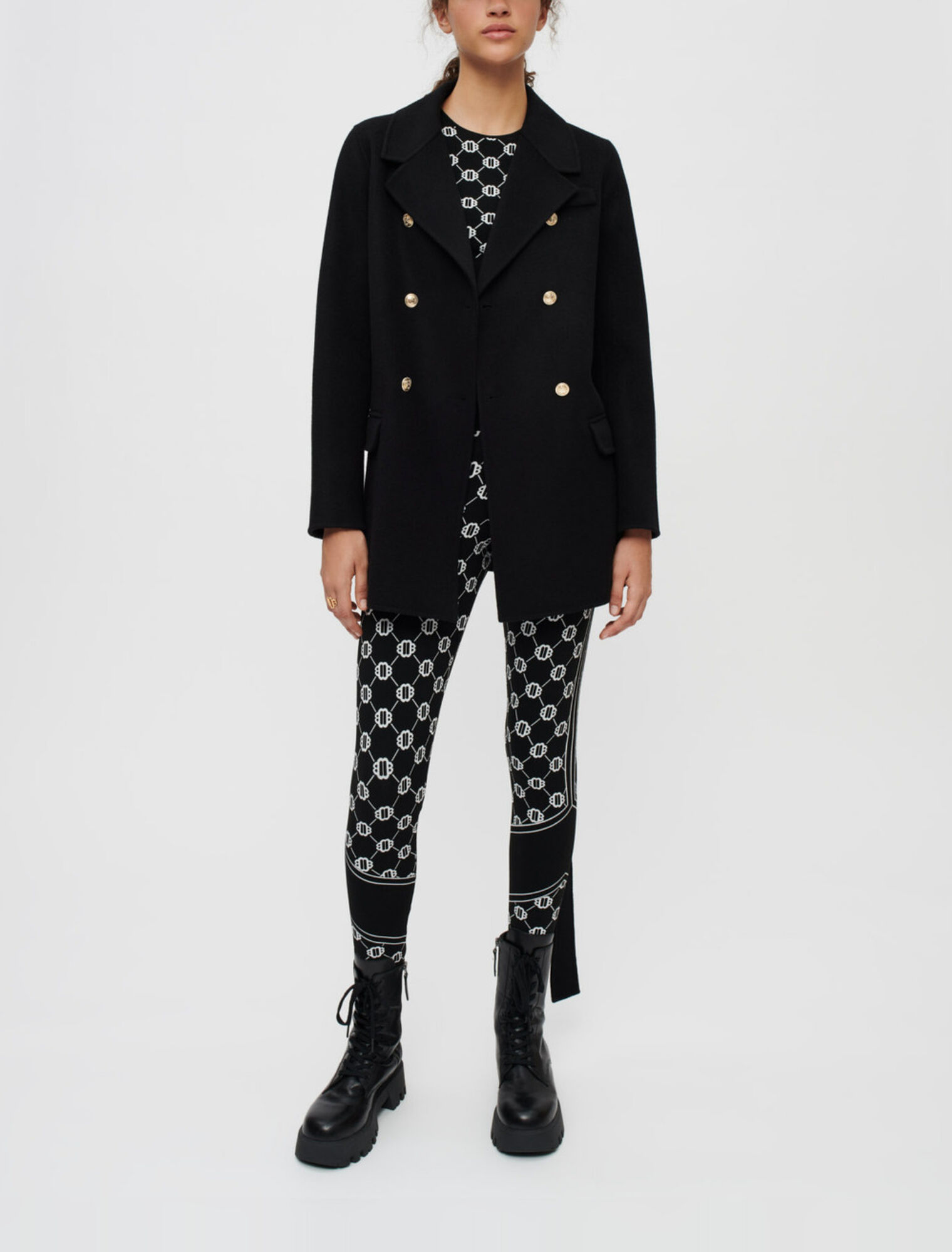 Cappotto double face nero con cintura