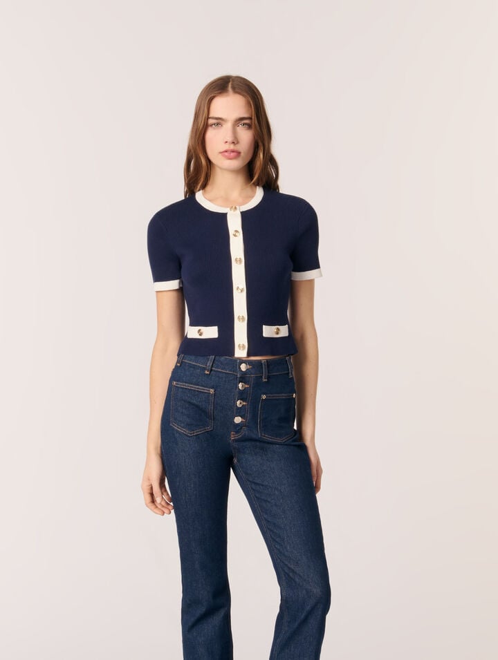 Cardigan corto dettagli a contrasto