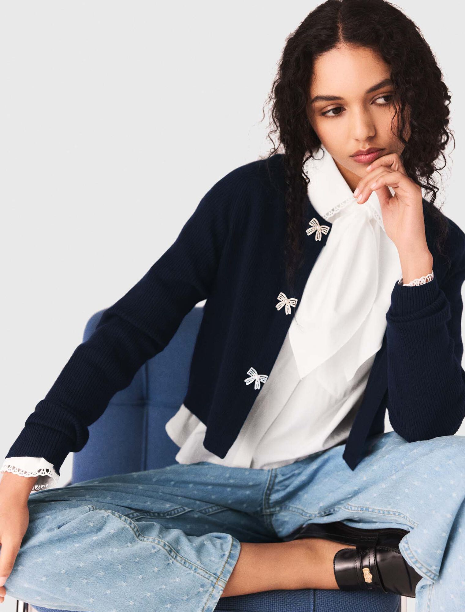 Cardigan bottoni fiocco gioiello