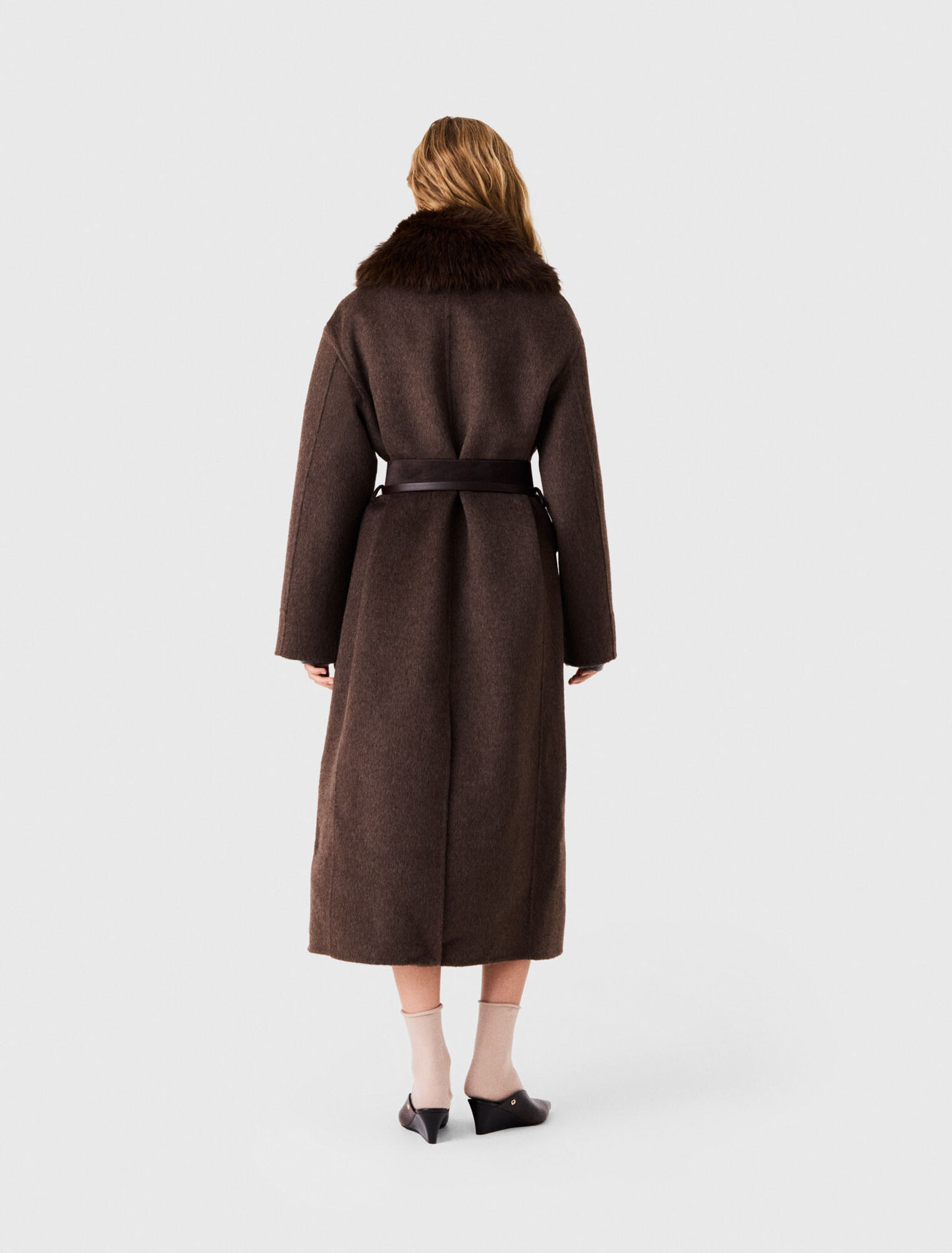 Cappotto lungo collo ecopelliccia