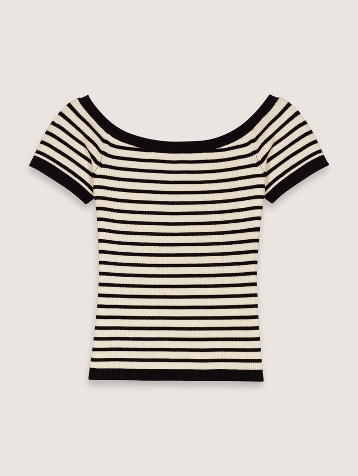 Top maglia a coste scollo barchetta