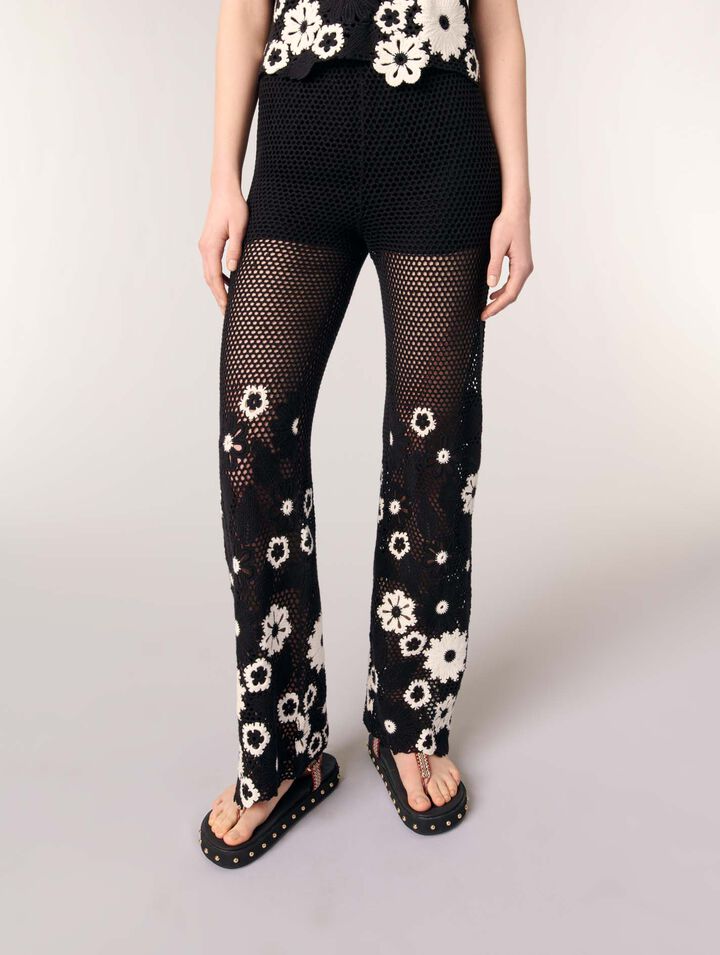 Pantaloni in crochet floreale