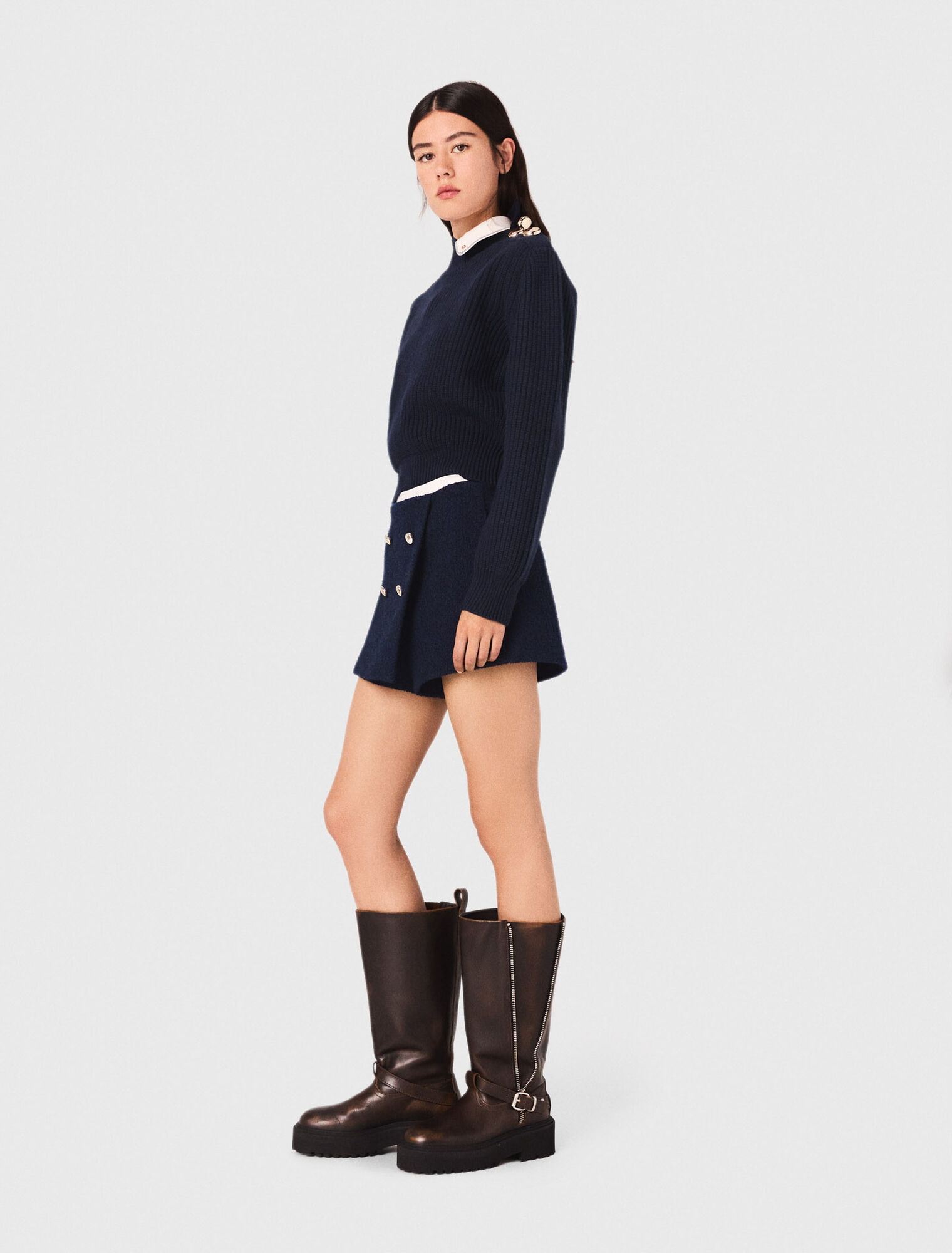 Shorts in tweed e banda a contrasto