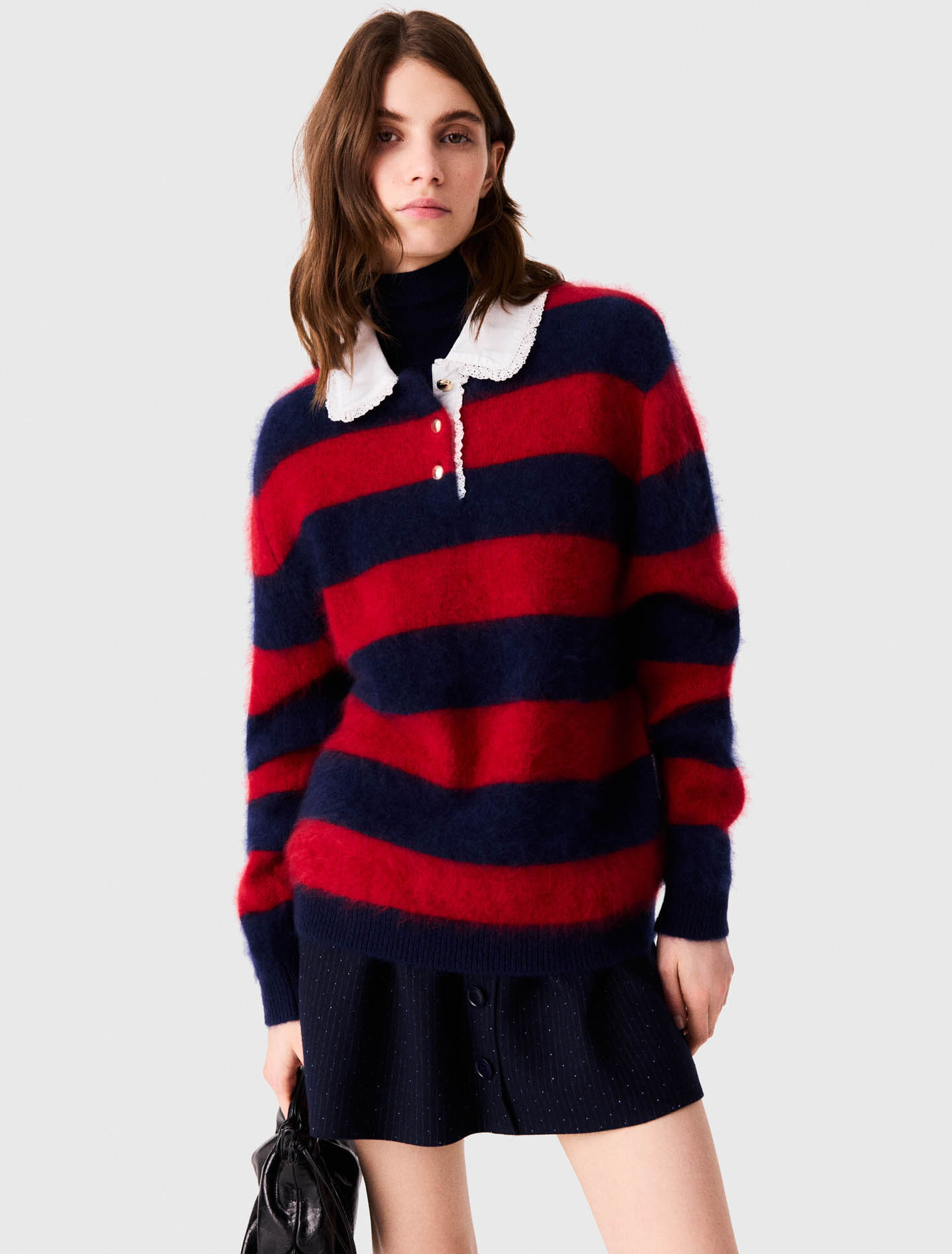 Pullover fluffy collo in popeline