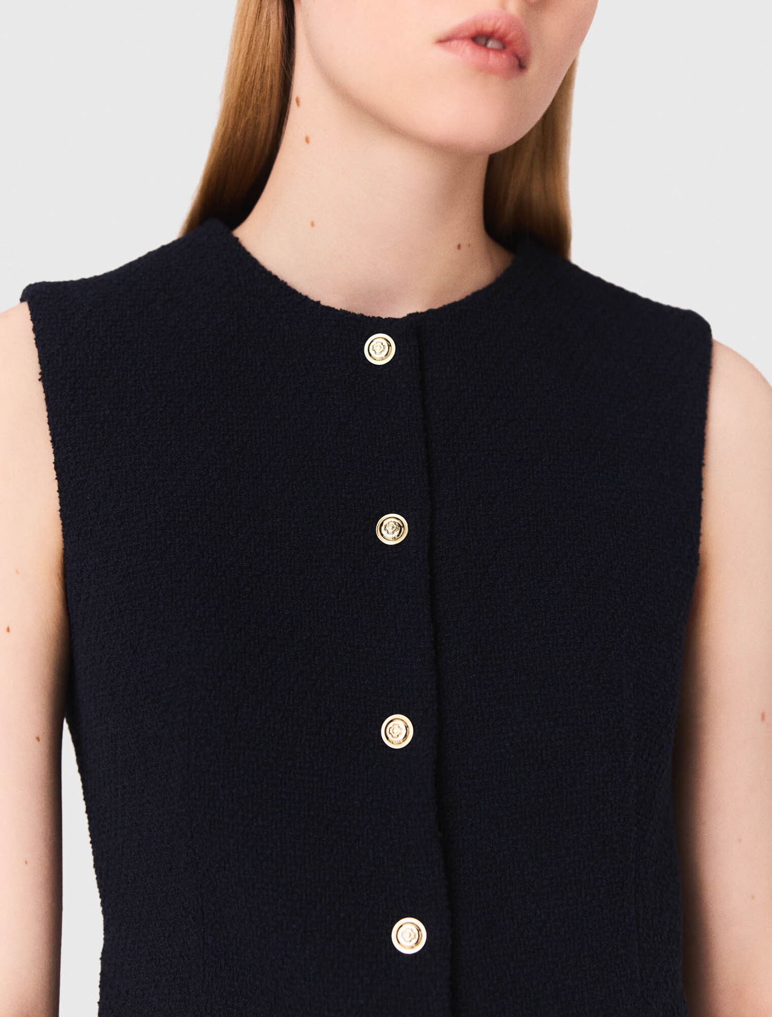 Giacca lunga in tweed senza maniche