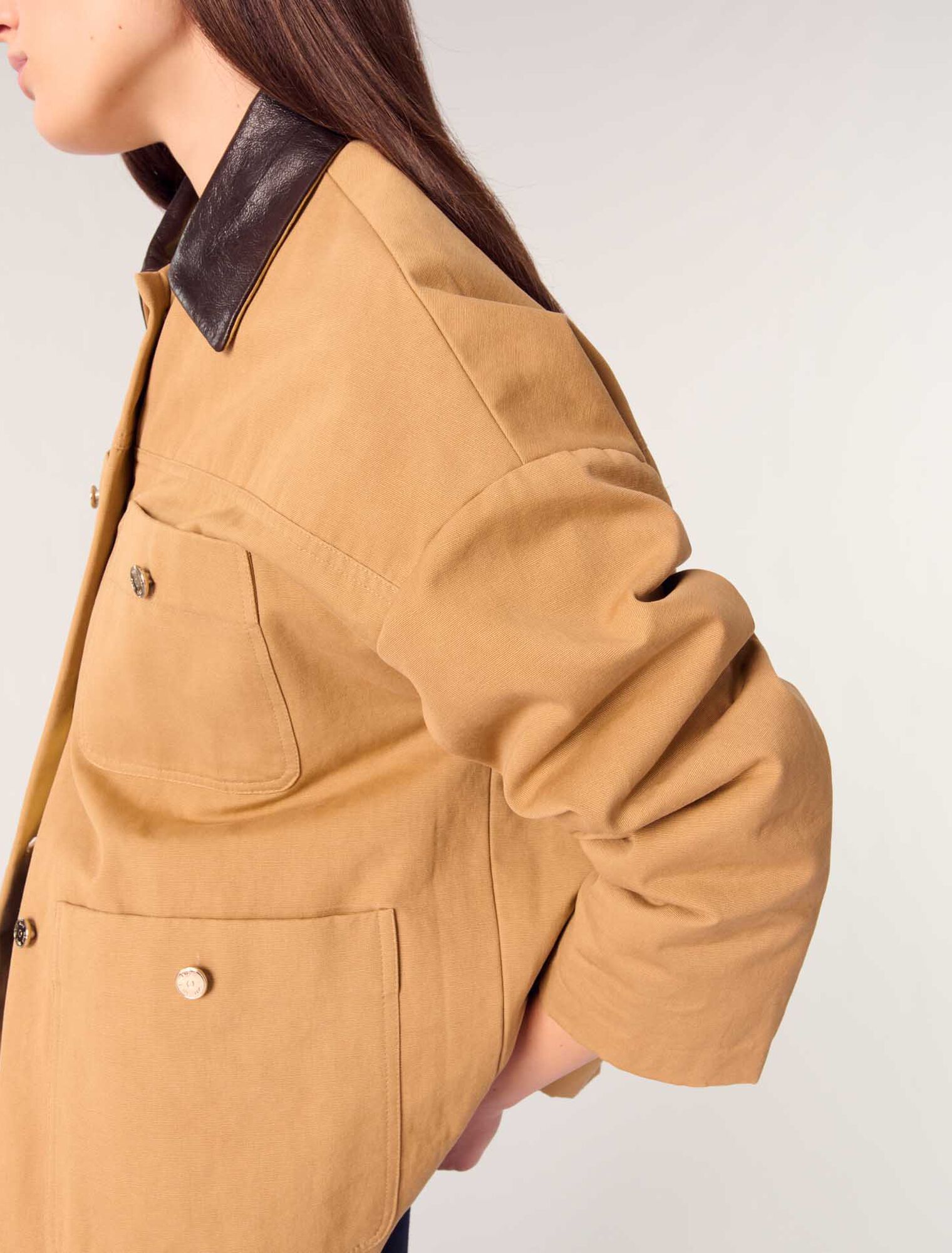 Cappotto in cotone collo in pelle