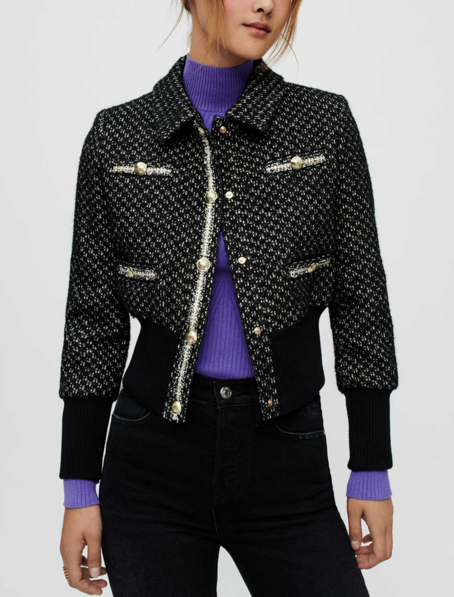 Giubbotto in tweed stretto in fondo