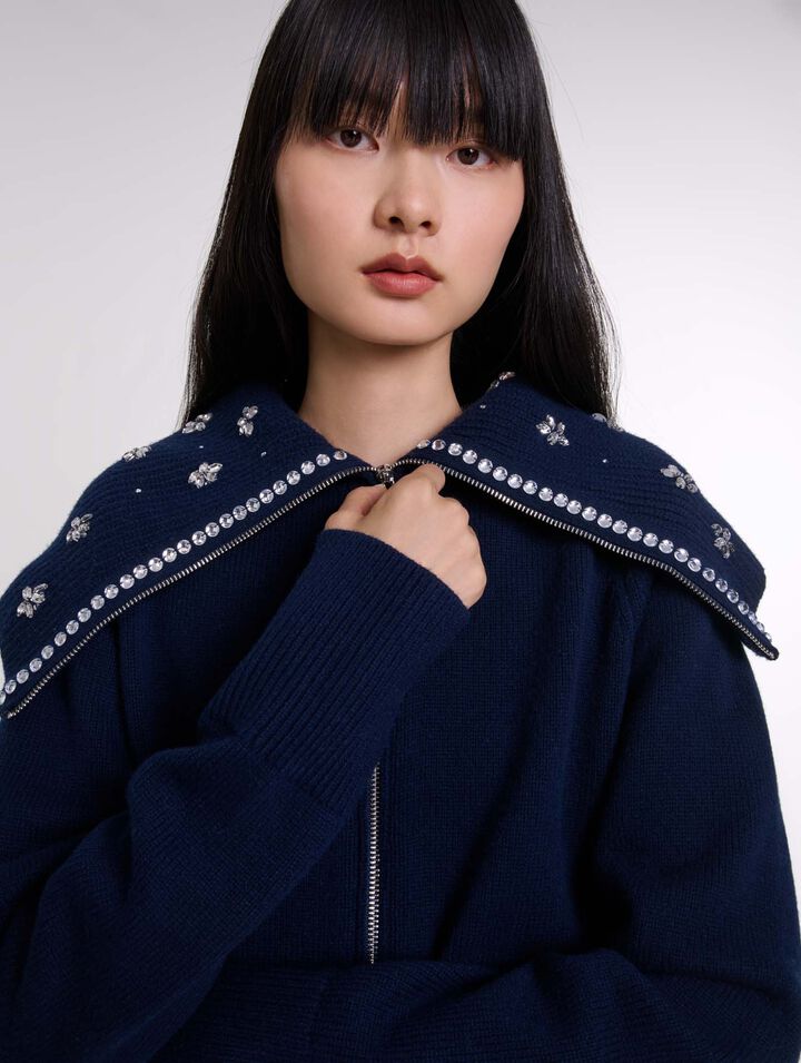 Cardigan con colletto bijoux