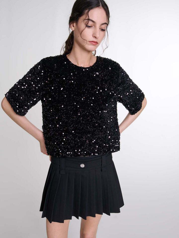 Top in velluto con paillettes